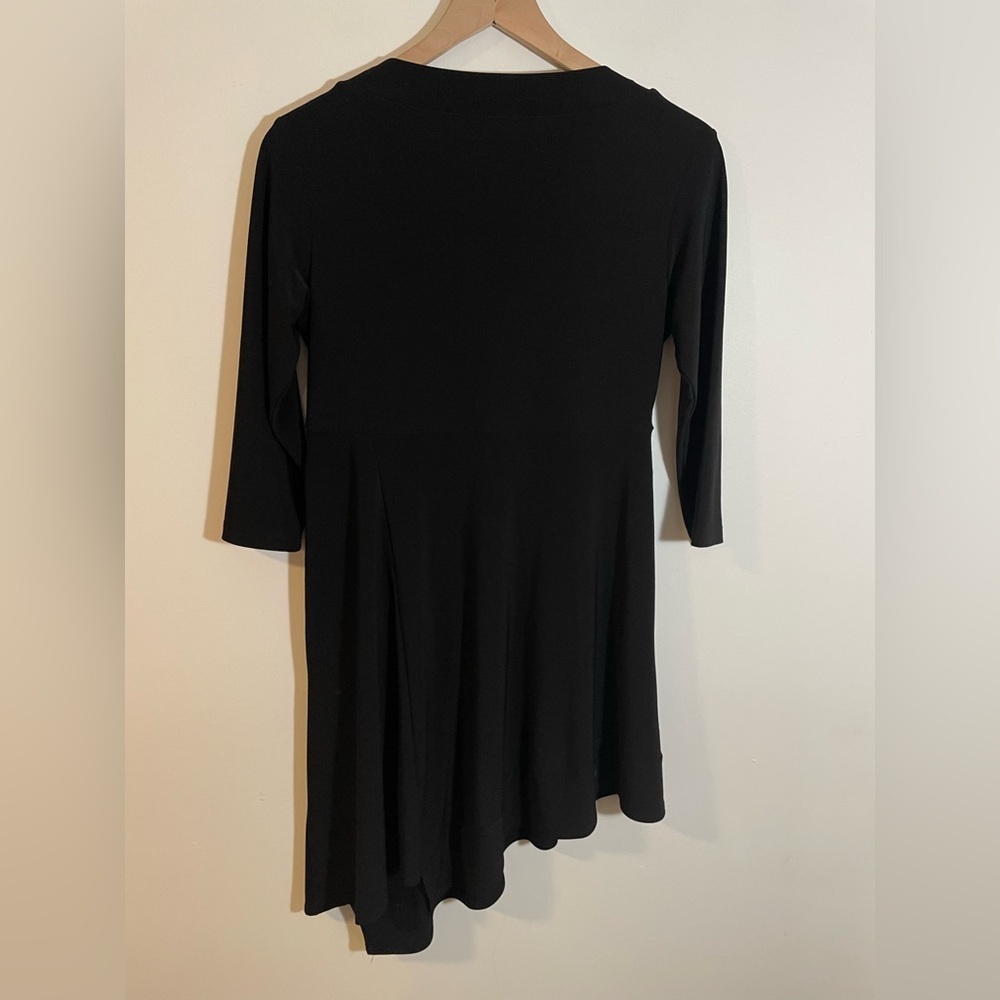 Sympli The Best Cross Wrap Black Asymmetrical Dress 3/4 Sleeve Stretchy Size 8 - Picture 4 of 10